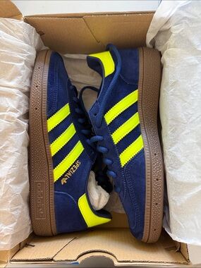 adidas Handball Spezial- Navy Suede with Neon Yellow Stripes